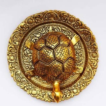 Golden Vastu Tortoise on Glass Plate – Feng Shui Decor