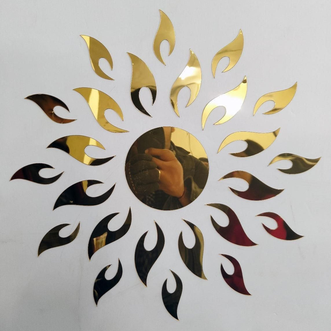 3D Wall Mirror Sticker – Sun Flame Gold