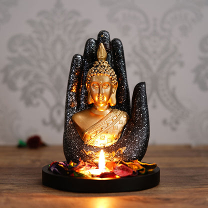 Palm Buddha Handcrafted Showpiece with Fragrance Petals & Tealight