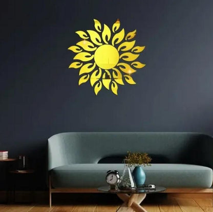3D Wall Mirror Sticker – Sun Flame Gold