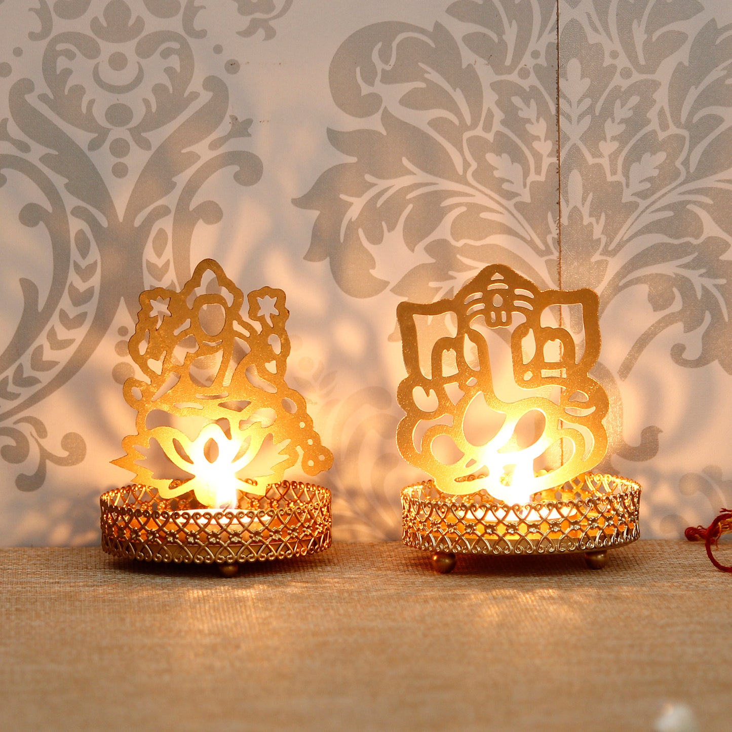 Lord Ganesha & Lakshmi Shadow Tea Light Holder