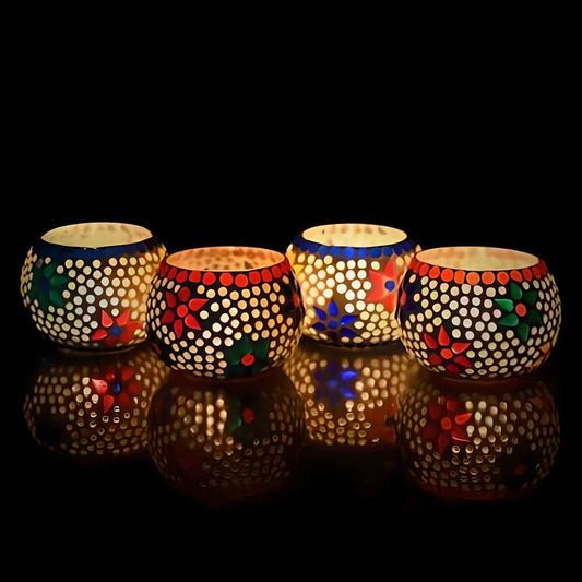 Mosaic Glass Tea Light Holders - Set of 4