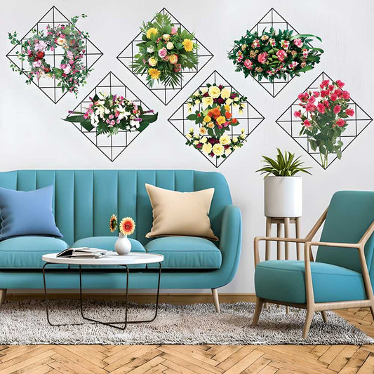 Grid Flower Pattern Wall Art Sticker