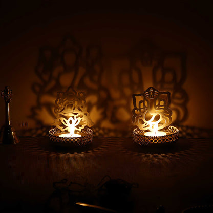 Lord Ganesha & Lakshmi Shadow Tea Light Holder