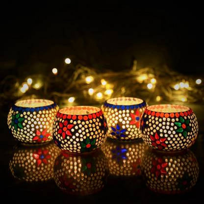 Mosaic Glass Tea Light Holders - Set of 4