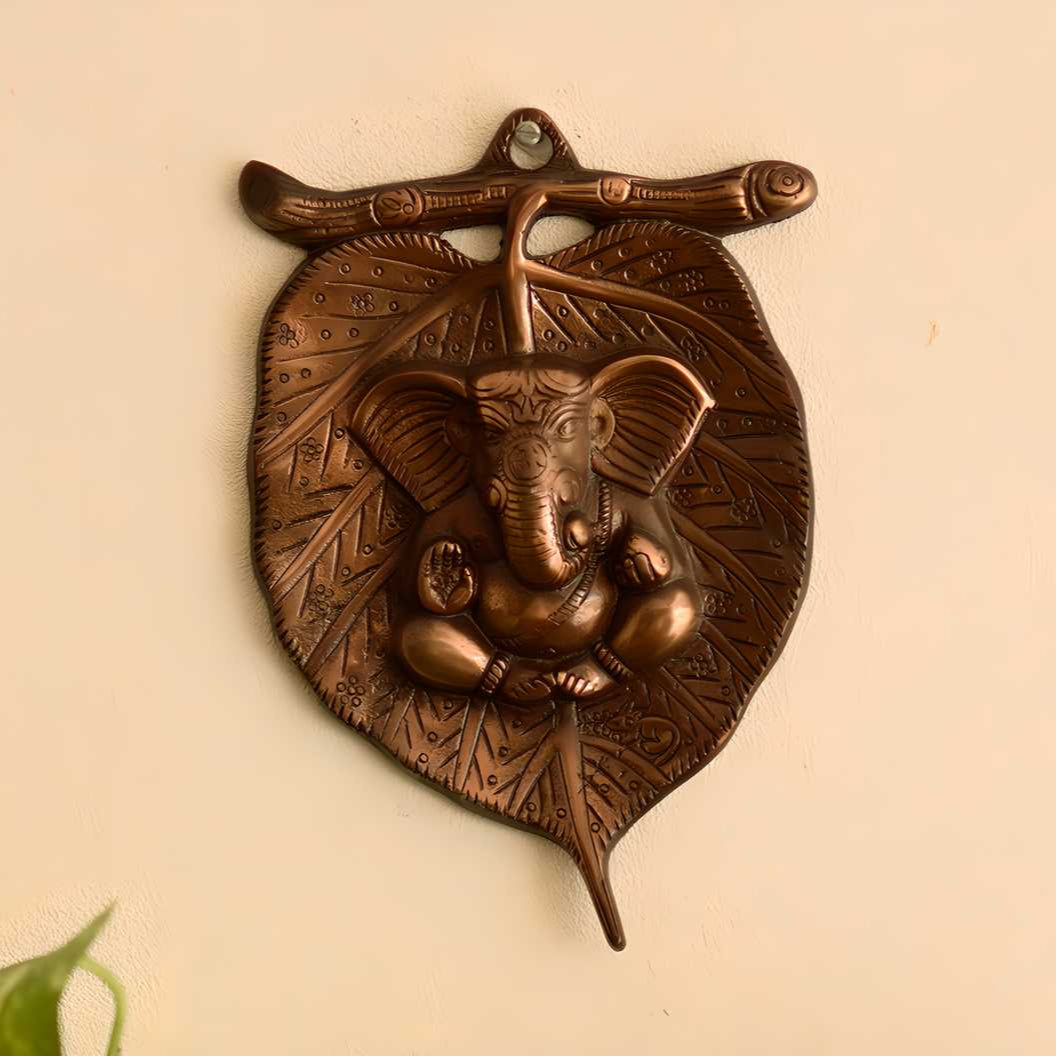 Lord Ganesha on Leaf – Metal Wall Hanging