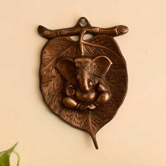 Lord Ganesha on Leaf – Metal Wall Hanging