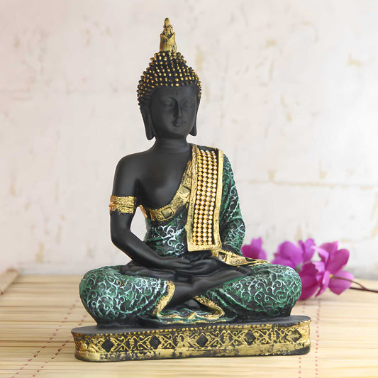 Green Meditating Buddha Decorative Showpiece