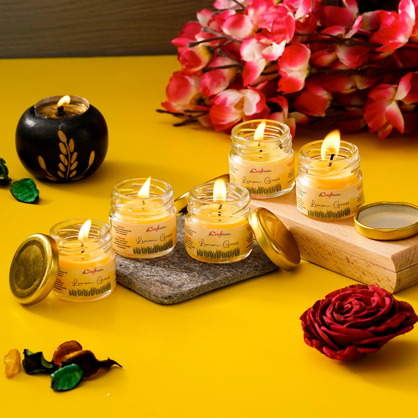 Lemongrass Scented Mini Jar Candles – Set of 5