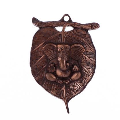 Lord Ganesha on Leaf – Metal Wall Hanging
