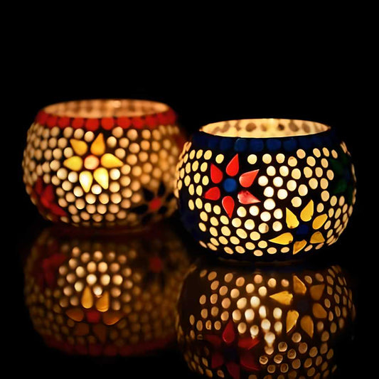 Mosaic Glass Tea Light Holders – Set of 2