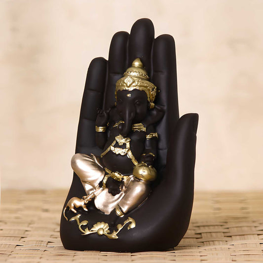 Golden Palm Ganesha Handcrafted Decorative Showpiece