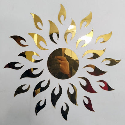 3D Wall Mirror Sticker – Sun Flame Gold