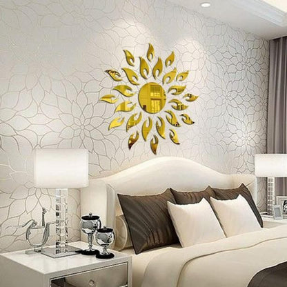 3D Wall Mirror Sticker – Sun Flame Gold