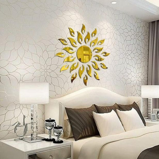 3D Wall Mirror Sticker – Sun Flame Gold