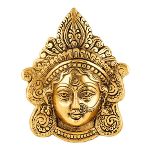 Gold-Plated Durga Face Wall Hanging – Brass Metal Showpiece